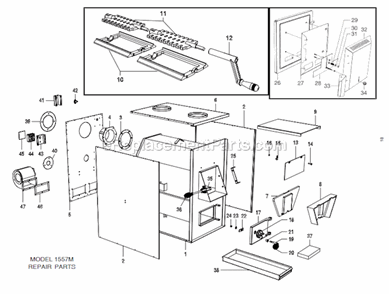 Page A Diagram and Parts List for 1557M  US Stove Company Furnace